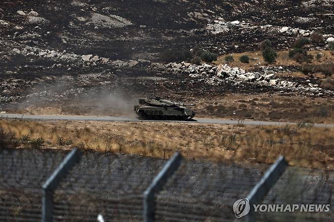 이스라엘이 점령 중인 시리아 골란고원의 이스라엘군 메르카바 탱크 [EPA 연합뉴스 자료사진. 재판매 및 DB 금지]