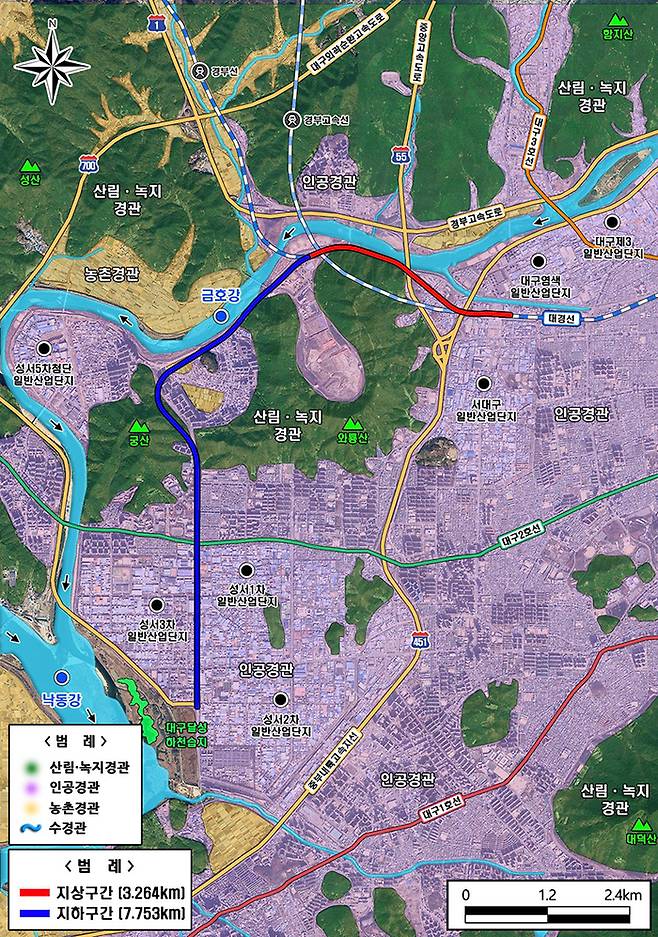 대구산업선 사업구간 위치도. 대구시 제공