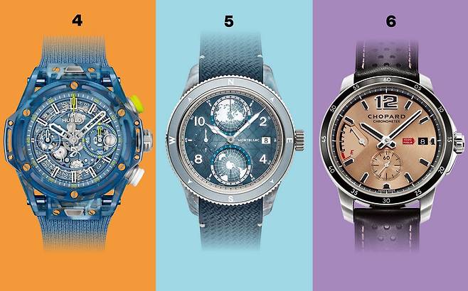 4 빅뱅 유니코 노박 조코비치 7천7백36만원 Hublot. 5 1858 지오스피어 제로 옥시전 마운트 빈슨 리미티드 에디션 1천2백61만원 Montblanc. 6 밀레 밀리아 GTS 파워 컨트롤 2025 레이스 에디션 가격미정 Chopard.