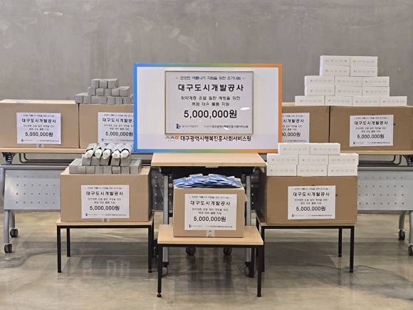 25일 후원받은 폭염대응물품을 대구행복진흥원 산하 소속시설에 전달했다 [사진=대구행복진흥사회서비스원]