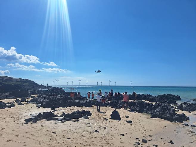 오늘(25일) 오후 제주 곽지해수욕장 실종자 수색 모습 (제주소방안전본부 제공)