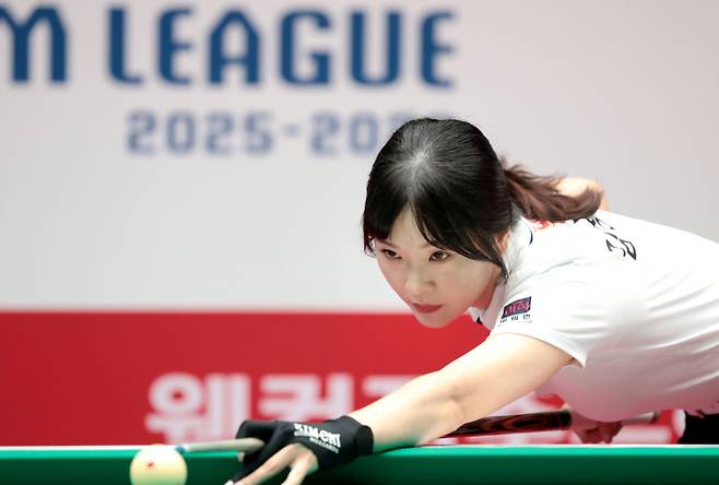 하림 김상아. 4세트 혼합 복식에서 팀리더 김준태와 함께 승리를 합작했다. PBA 제공