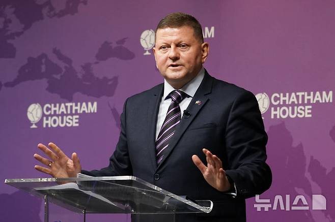 Ukraine Ambassador to UK, Valerii Zaluzhnyi, speaks at a Chatham House event in London, Thursday, Oct. 17, 2024. (AP Photo/Alberto Pezzali)