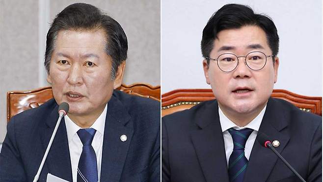 더불어민주당 대표 선거 출마한 정청래(왼쪽)·박찬대 후보