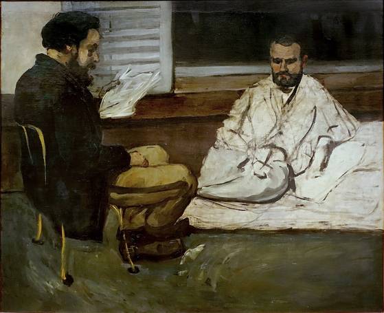 폴 세잔의 ‘에밀 졸라에게 책을 읽어주는 폴 알렉시’, 1869~1870년. [사진 소요서가]