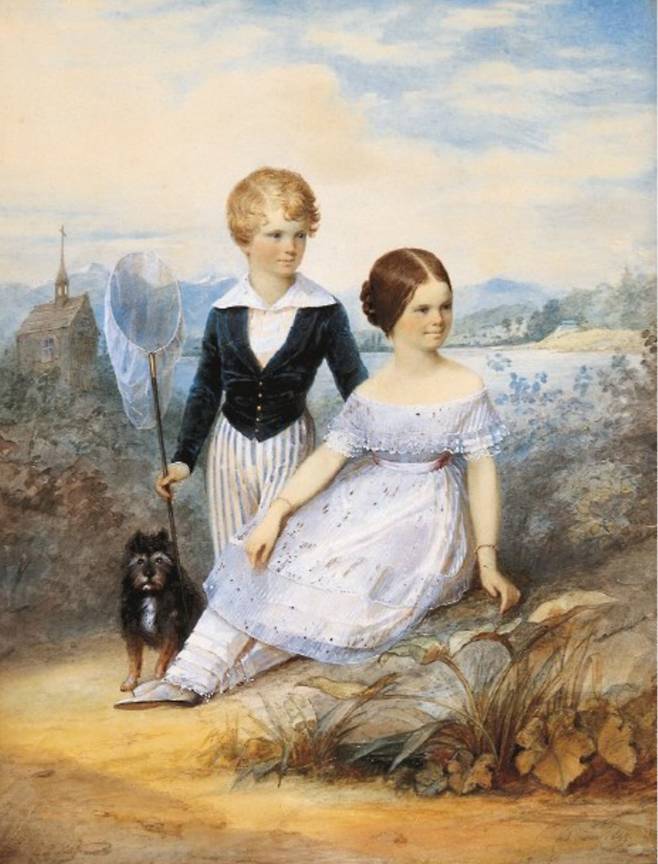 칼 하그, 어린 엘리자베트(시씨)와 칼 테오도르(시씨의 동생), 1849