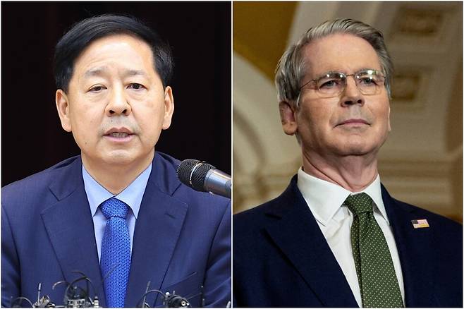 구윤철 부총리 겸 기획재정부 장관, 스콧 베선트 미국 재무장관. 로이터, 연합뉴스
