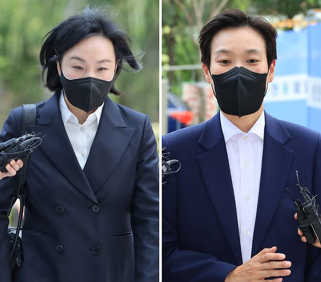 ‘청탁 연결고리’ 김 여사 전 행정관 2인 출석 김건희 여사의 측근으로 알려진 유모 전 대통령실 행정관(왼쪽 사진)과 정모 전 행정관이 지난 25일 서울 종로구 민중기 특별검사 사무실에 출석하고 있다. 연합뉴스