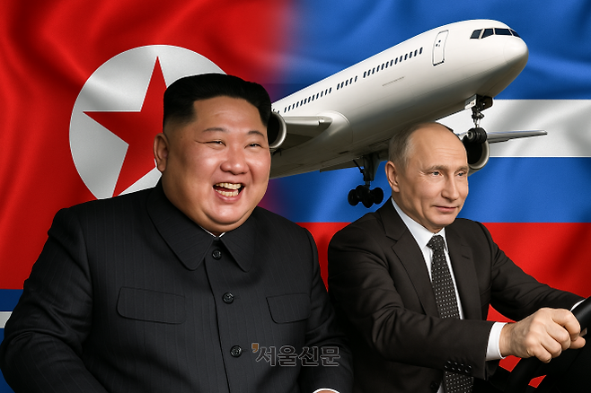 러시아 수도 모스크바와 북한 평양을 잇는 직항 여객기가 2025년 7월 27일(현지시간) 첫 운항을 시작한다. 사진은 김정은 북한 국무위원장과 블라디미르 푸틴 러시아 대통령. 서울신문