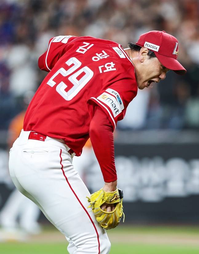 포효하는 김광현. /사진=SSG 랜더스
