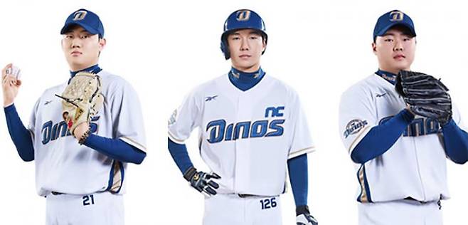 3대3 트레이드로 KIA 유니폼을 입은 투수 김시훈, 투수 한재승, 내야수 정현창(왼쪽부터). /NC 홈페이지 캡처