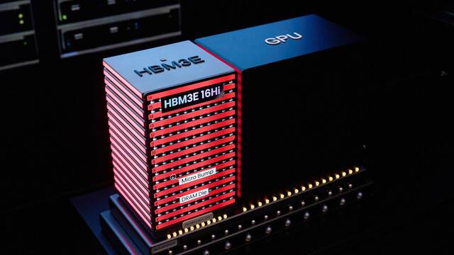 SK하이닉스가 지난 1월 전시회 ‘CES 2025’에서 선보인 5세대 고대역폭메모리(HBM3E) 16단 제품 모형. SK하이닉스 제공