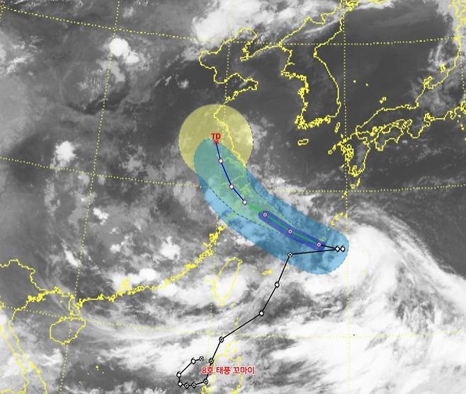 제8호 태풍 꼬마이 진로(기상청 제공)