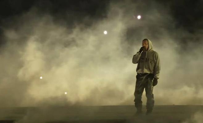 Kanye West performs during the “YE LIVE IN KOREA” concert at Incheon Munhak Stadium on July 26. / Screenshot from Channel Candy’s YouTube channel