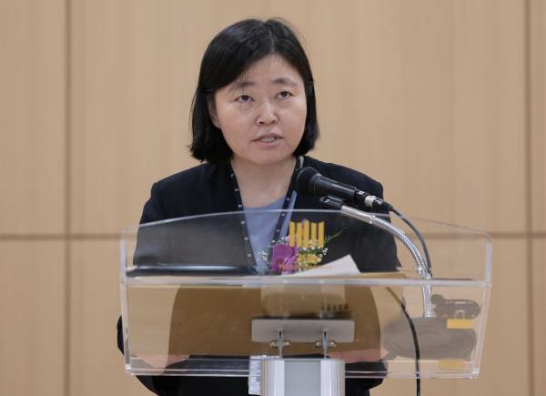 임은정 신임 서울동부지검장이 지난 4일 서울 송파구 서울동부지방검찰청에서 열린 취임식에서 취임사를 하고 있다. 연합뉴스