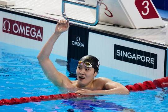 남자 자유형 400ｍ에서 동메달을 딴 김우민. 사진[AP=연합뉴스]