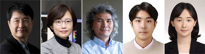 (왼쪽부터)류인균 이화여대 석좌교수, 윤수정 이화여대 교수, 이창준 IBS 단장, 원우진 IBS 박사, 이수지 서울여대 교수. (사진=이화여대)