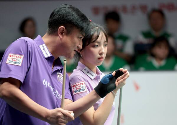 하이원리조트의 혼합복식 조합인 이충복(왼쪽)과 전지우. PBA 제공