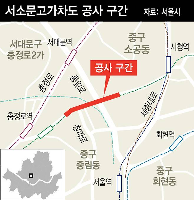 서울 중구 서소문 고가차도 공사 구간. 그래픽 최광일 기자 dido@hani.co.kr