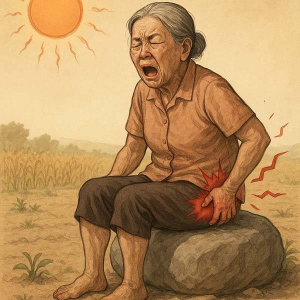 중국에서 한 70대 여성이 폭염에 달궈진 돌 위에 앉자마자 심각한 화상을 입어 피부가 괴사했다.​/사진=챗지피티 이미지 생성