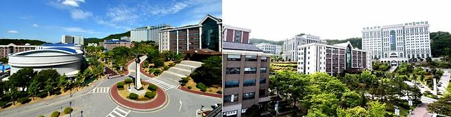 백석대학교(왼쪽 사진)와 백석문화대학교 전경./사진제공=백석대·백석문화대