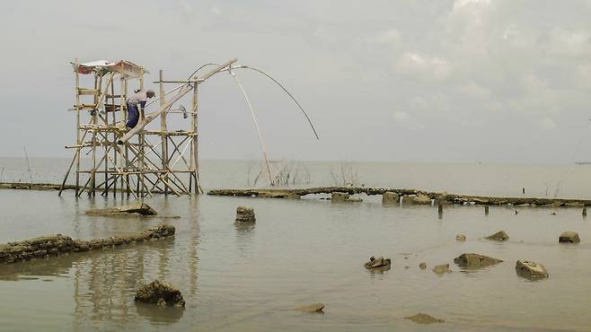 인도네시아 자와 틍아주 데막군 한 해안가 마을이 물에 잠겨 있다.[그린피스 제공]