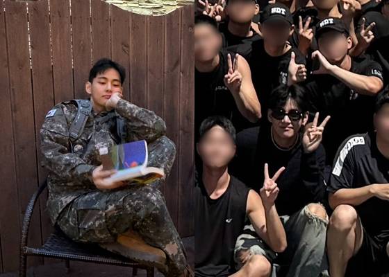'빛나는 전우愛' 방탄소년단 뷔, SDT 맞후임 전역식 참석 '훈훈'