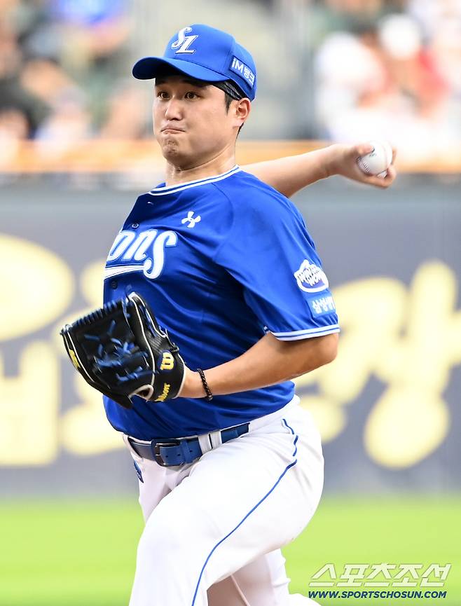 3일 잠실야구장에서 열린 삼성과 두산의 경기, 삼성 선발투수 최원태가 역투하고 있다. 잠실=허상욱 기자wook@sportschosun.com/2025.07.03/