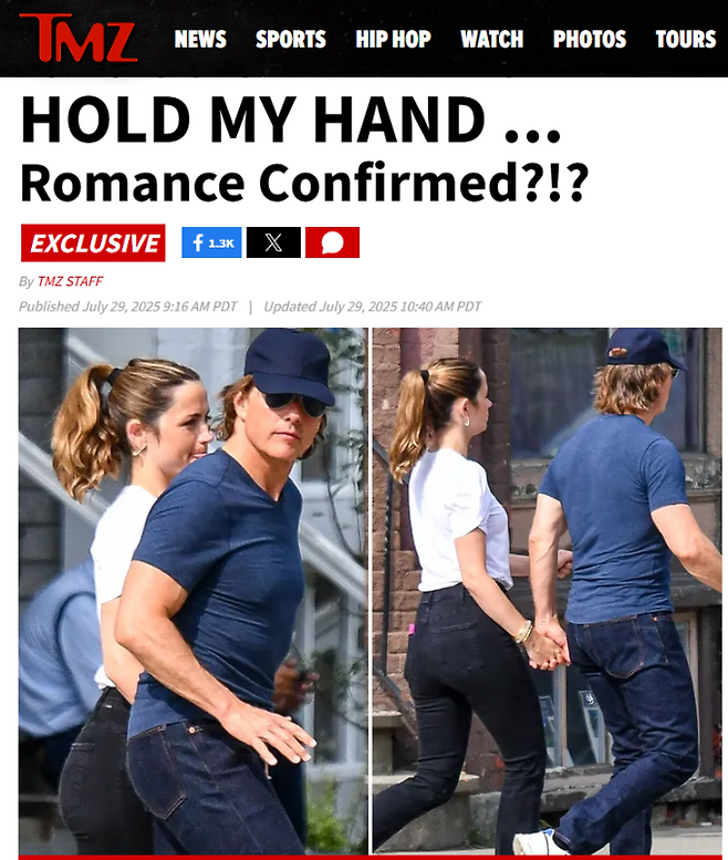 63세 톰 크루즈♥26세 연하 아나 데 아르마스 열애 인정 (사진: TMZ)