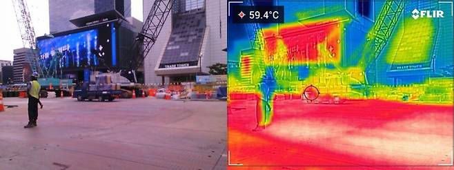 한 근로자가 59.4도의 고열을 견디며 근무하고 있다.