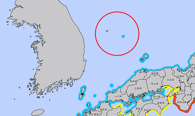 일본 기상청이 독도를 자국 영토인 양 표시한 지도. 일본 기상청 홈페이지 캡처