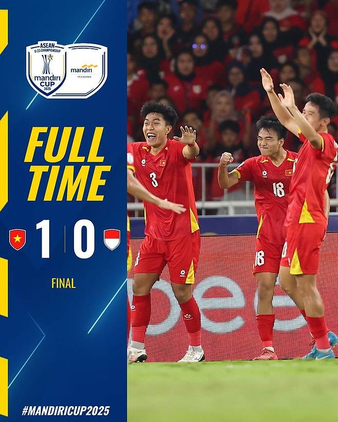 [서울=뉴시스] 김상식 감독이 이끄는 베트남 23세 이하(U-23) 축구대표팀, 인도네시아 꺾고 2025 아세안축구연맹(AFF) U-23 챔피언십 우승. (사진=AFF SNS 캡처) 2025.07.30. photo@newsis.com *재판매 및 DB 금지