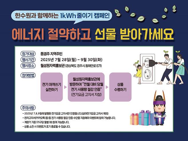 &nbsp;월성원자력본부가 에너지절약을 위해 동경주지역 주민들을 상대로 진행하고 있는 '1KWh 줄이기 캠페인'의 홍보 전단지 ⓒ월성원자력본부