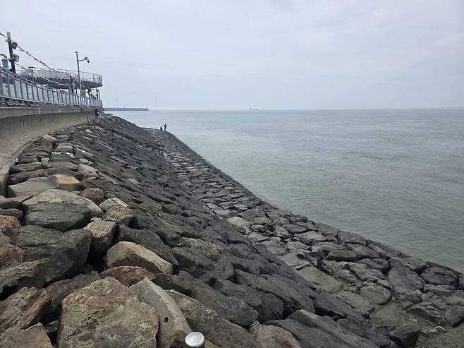 ▲ 31일 바다를 가까이서 볼 수 있는 인천 중구 월미도 친수공간. 해상에는 익수자를 도울만한 밧줄, 그물 등 안전 장치가 없는 상태다.