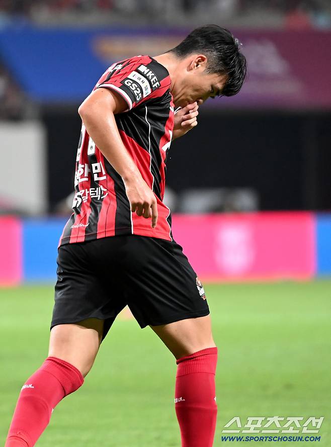 31일 서울월드컵경기장에서 열린 FC 바르셀로나와 FC 서울의 경기, 정한민이 팀이 세번째 골을 터뜨리고 있다. 상암=허상욱 기자wook@sportschosun.com/2025.07.31/