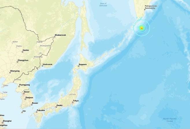 캄차카 반도 인근 해역 지진. /뉴시스