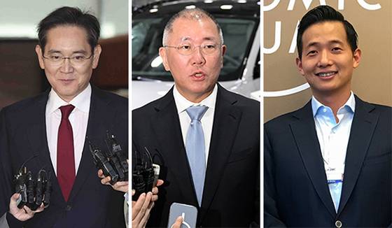 미국과의 관세 협상 데드라인을 하루 앞두고 국내 대기업 총수들도 잇따라 미국 워싱턴DC에 집결했다. 이재용 삼성전자 회장과 정의선 현대차그룹 회장, 김동관 한화그룹 부회장(왼쪽 사진부터)은 현지에서 정부 관계자들과 관세 협상 지원에 나설 예정이다. 사진 뉴시스