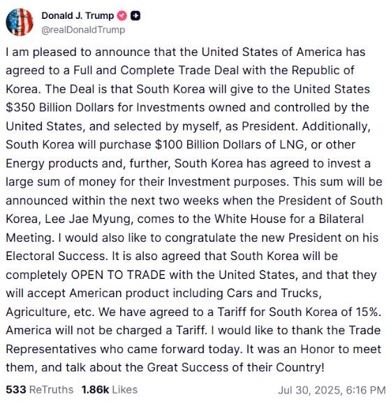 /도널드 트럼프 미국 대통령 소셜미디어(SNS) 트루스소셜 캡쳐.