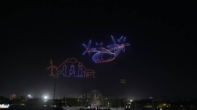 지난해 4월 도민체전 개막식때 드론쇼의 모습. 제주도 제공