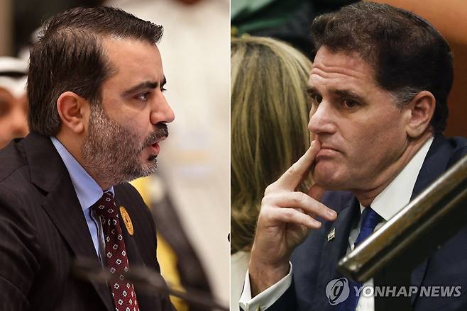 아사드 알샤이바니 시리아 외무장관(왼쪽), 론 더머 이스라엘 전략담당장관 [AFP 연합뉴스 자료사진. 재판매 및 DB 금지]