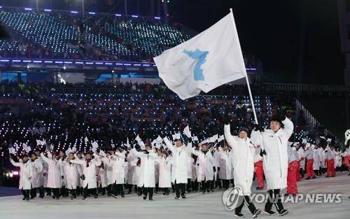 2018 평창 동계올림픽 때 공동 입장하는 남북 선수단  [연합뉴스 자료 사진]
