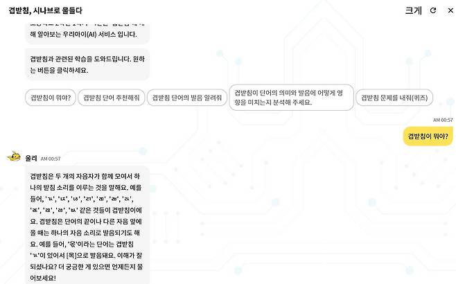 겹받침의 뜻과 예시를 설명하는 우리아이 / 출처=우리아이 서비스 화면 캡처