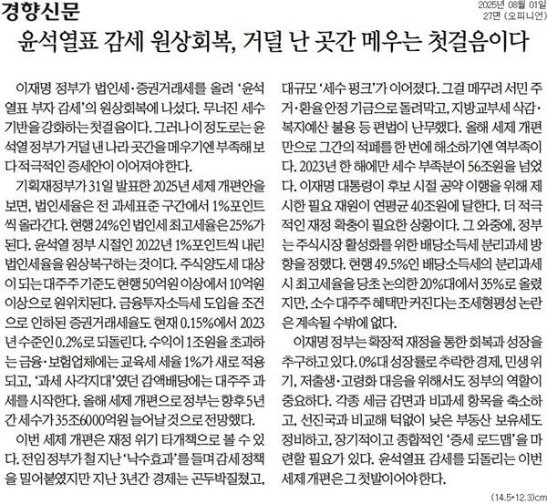 ▲1일 경향신문.