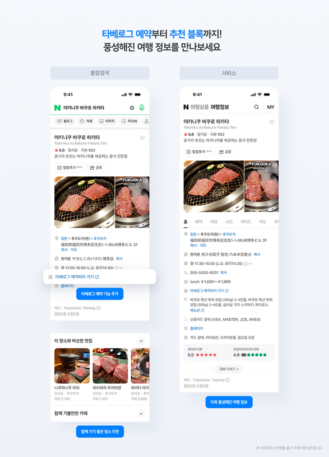네이버가 일본 최대 규모 음식점 정보 플랫폼 ‘타베로그(Tabelog)’와 제휴를 맺고 플레이스 서비스와 데이터 연동을 통해 일본 맛집 정보를 제공하는 서비스를 시작했다. [네이버 제공]
