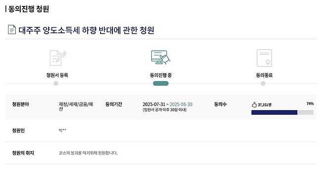 [서울=뉴시스] (사진=국회 국민동의 청원 사이트 갈무리) 2025.08.01. photo@newsis.com *재판매 및 DB 금지