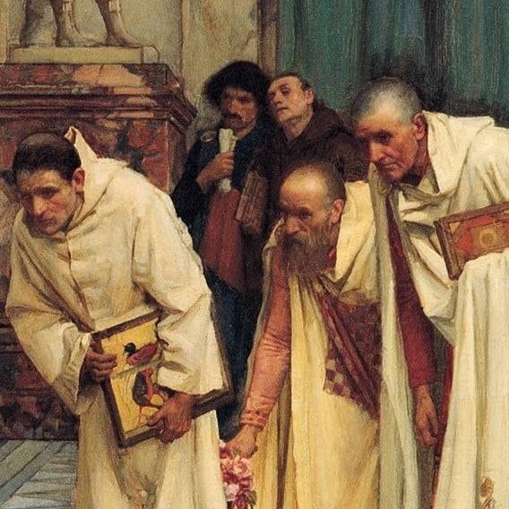 호노리우스의 눈치를 보는 신하들.