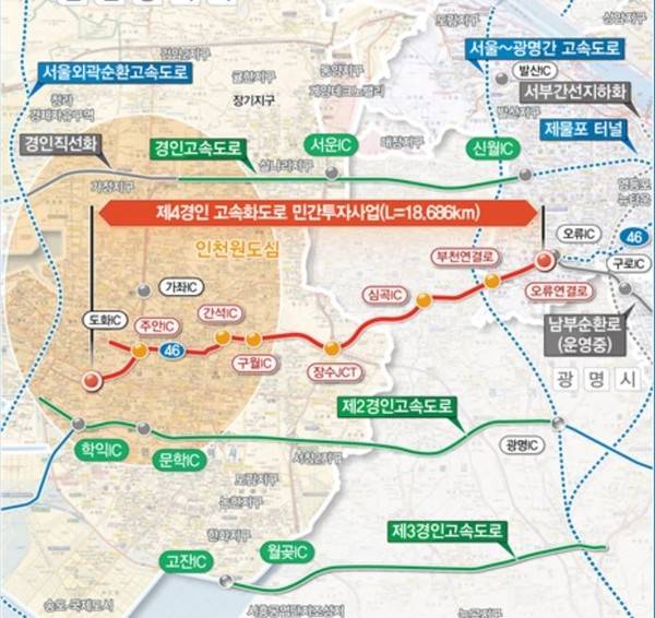 제4경인고속도로 건설사업 제안 노선도. [사진=인천시]