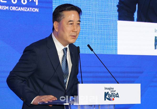 서영충 한국관광공사 사장 직무대행이 29일 오전 서울 강남구 SJ쿤스트할레에서 열린 2025 한국 관광 명예홍보대사 위촉식에서 인사말을 하고 있다. (사진=방인권 기자)