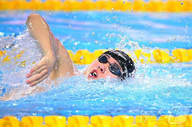 2025 싱가포르 세계수영선수권대회에서 역영하는 황선우. ⓒ AFP=뉴스1