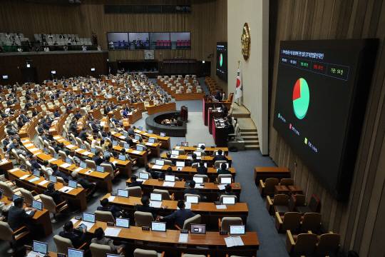 4일 국회 본회의에서 지역사랑상품권 이용 활성화에 관한 법률 일부개정법률안이 통과되고 있다. 연합뉴스